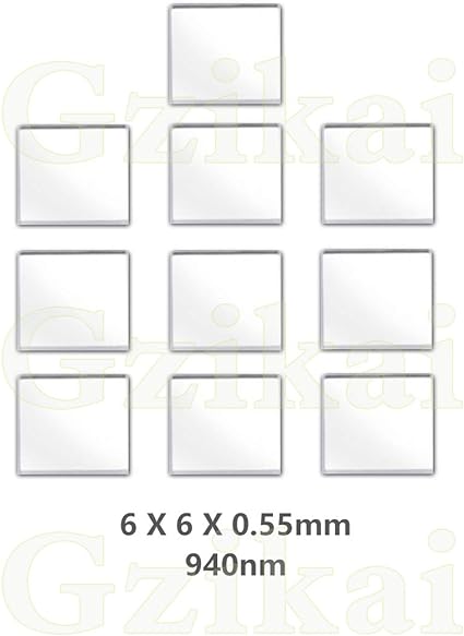 Gzikai 10pcs/1 Lot 6mm×6mm×0.55mm 940nm IR Infrared Narrow Bandpass Filter Optical Glass FWHM NBF940 for Camera Lense and Face Recognition