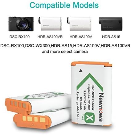 NP-BX1 Newmowa Batería de repuesto (paquete de 3) y cargador USB de 3 canales para Sony NP-BX1, DSC-RX100, DSC-RX100M III,IV, V/VII,ZV-1