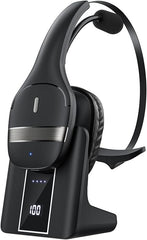 Bluetooth-Headset, kabelloses Headset mit Mikrofon, Gixxted V5.3 PC-Headset für Computer mit Mikrofon für die Arbeit, 130 Stunden Spielzeit mit LED-Power-Display-Ladestation, Mikrofon mit Geräuschunterdrückung, Stummschalttaste 