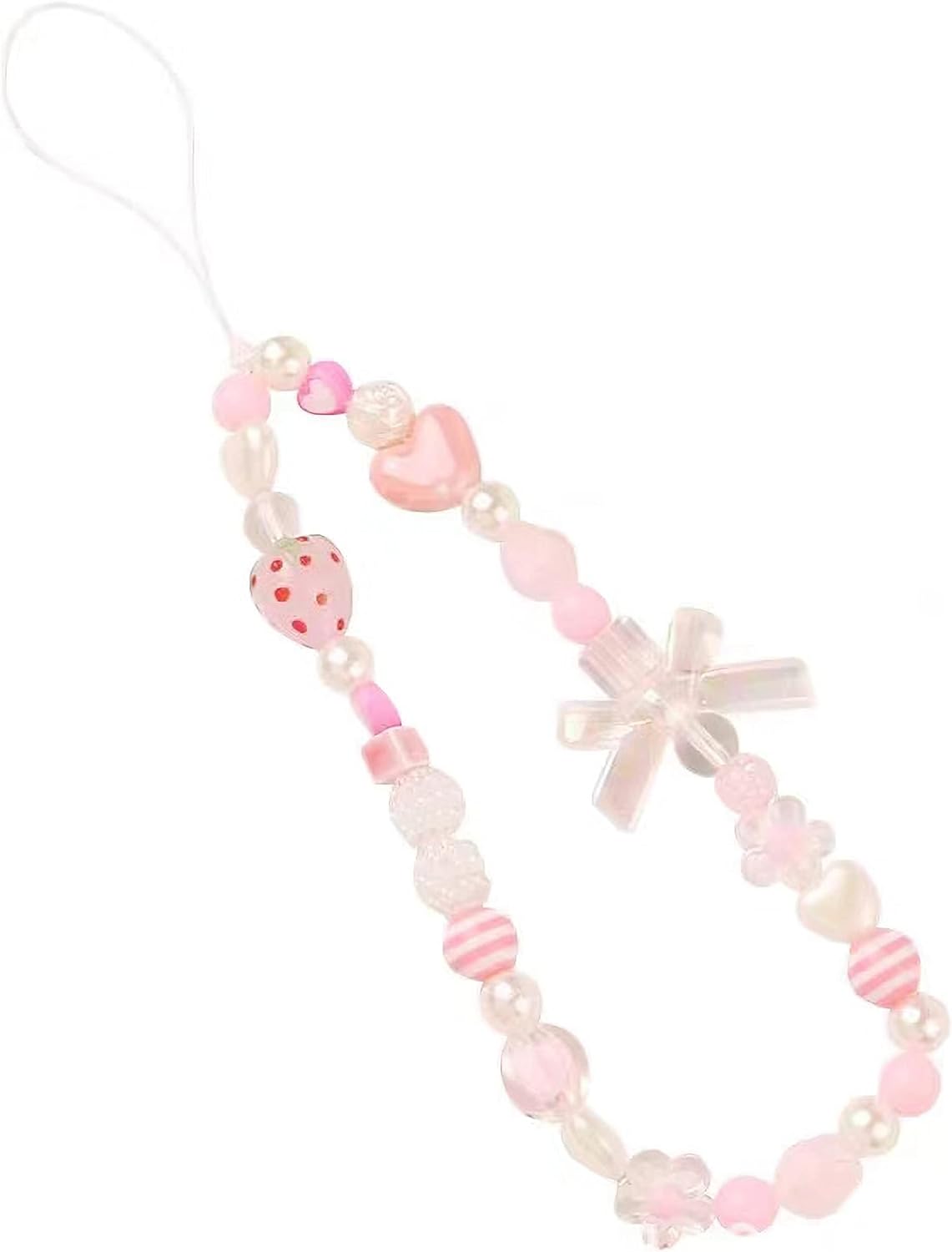 Showkanbay Phone Charms Strap,Pink Cute, Aesthetic Love Phone Chain Girl, Pearl Beaded Phone Lanyard Jewelry(strawberry)