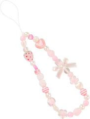 Showkanbay Correa para colgantes de teléfono, rosa linda, cadena de teléfono de amor estético para niña, joyería con cordón para teléfono con cuentas de perlas (fresa) 