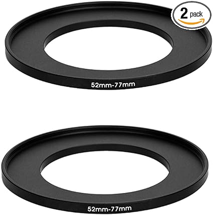 (2 Pcs) 52-77MM Step-Up Ring Adapter, 52mm to 77mm Step Up Filter Ring, 52 mm Male 77 mm Female Stepping Up Ring for DSLR Camera Lens and ND UV CPL Infrared Filter, Model Number: FR5277