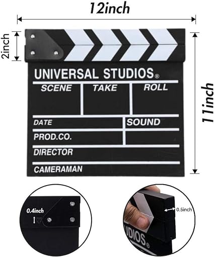 BIGOTTERS Tablero de aplausos de película, 12.0 x 11.0 in, tablero de claqueta de Hollywood, accesorio de tablilla de película de madera con blanco y negro 