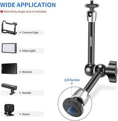 NEEWER Clamp with 1/4" and 3/8" Thread and 9.8 inches/25cm Adjustable Magic Arm with 1/4" Screws for Flash/LED Light/Microphone/Monitor, Compatible with SmallRig Cage, Load Up to 4.4lb - ST25C