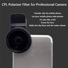 Lente de cámara polarizadora portátil universal circular de 37 mm Filtro CPL profesional (negro) 