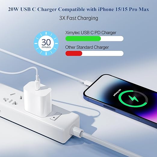 20W USB C Fast Charger [MFi Certified] Compatible with iPhone 15/15 Plus/ 15 Pro/ 15 Pro Max/iPad Pro, 2Pack PD Type C Charger Blocks with 6FT USB C to C Cable.