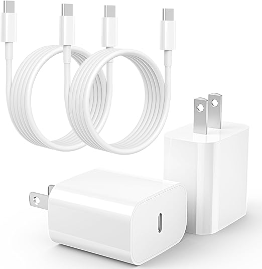 20-W-USB-C-Schnellladegerät [MFi-zertifiziert] Kompatibel mit iPhone 15/15 Plus/ 15 Pro/ 15 Pro Max/iPad Pro, 2er-Pack PD-Typ-C-Ladeblöcke mit 1,8 m langem USB-C-auf-C-Kabel. 