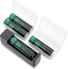MUSIBEAUTY Cargador universal de batería 18650 con batería recargable de 3,7 V 3400 mAh (paquete de 4) para timbres, linternas, faros, cámaras, juguetes y controles remotos