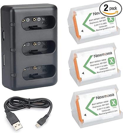 NP-BX1 Newmowa Ersatzakku (3er-Pack) und 3-Kanal-USB-Ladegerät-Set für Sony NP-BX1, DSC-RX100, DSC-RX100M III,IV, V/VII,ZV-1