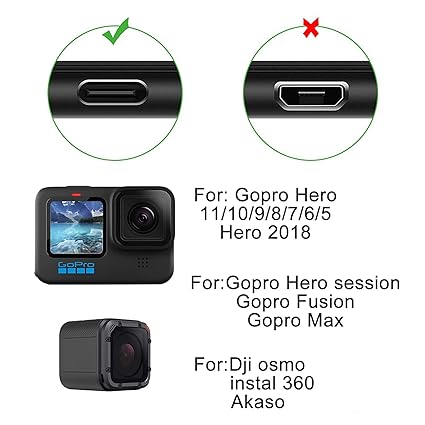 Suptig 2 Pack Charging Cable Compatible with Gopro hero12/11/10/9/8/7/6/5/hero Session gopro max Charging and Data Sync Cord(Black)