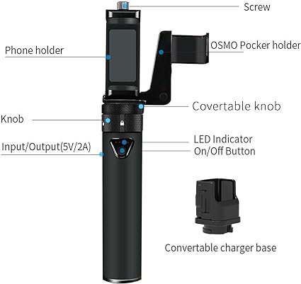 Smatree Tragbarer Osmo Pocket 2 PowerStick (Power Bank), kompatibel mit DJI Osmo Pocket 2 / DJI Osmo Pocket 1, Handheld-Smartphone-Halterung, Halterung für Osmo Pocket-Kamera