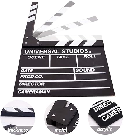 BIGOTTERS Movie Film Clap Board, 12"x11" Hollywood Clapper Board Wooden Film Movie Clapboard Accessory with Black & White