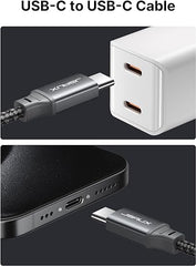 JSAUX 100 W USB-C-auf-USB-C-Kabel [2er-Pack 6,6 Fuß], Typ-C-Schnellladekabel kompatibel mit iPhone 15/15 Plus/15 Pro Max, Samsung S24/S24+/S24 Ultra/S23+/S23 Ultra, MacBook, iPad Pro Luft, Pixelgrau 