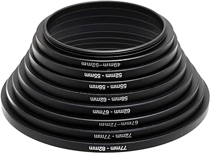 Fotasy Anodized Black Metal Filter Step Up Ring Set, Stepping Lens Adapter Rings 49-52mm 52-55mm 55-58mm 58-62mm 62-67mm 67-72mm 72-77mm 77-82mm (SRU)