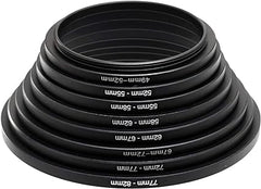 Fotasy Juego de anillos de aumento de filtro de metal negro anodizado, anillos adaptadores de lentes escalonados 49-52 mm 52-55 mm 55-58 mm 58-62 mm 62-67 mm 67-72 mm 72-77 mm 77-82 mm (SRU) 