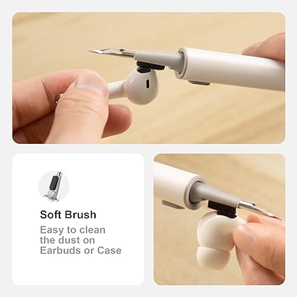 Cleaner Kit for Airpods Pro 1 2 3 Multi-Function Cleaning Pen with Soft Brush Flocking Sponge for Bluetooth Earphones Case Cleaning Tools White