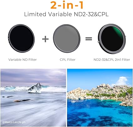 K&F Concept 67mm Variable Fader ND2-ND32 ND Filter and CPL Circular Polarizing Filter 2 in 1 for Camera Lens No X Spot Waterproof Scratch Resistant (Nano-X Series)