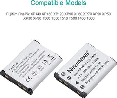Newmowa NP-45 NP-45S Replacment Battery (2 Pack) and Dual USB Charger Kit for Fujifilm INSTAX Mini 90 and FinePix XP50 XP60 XP70 XP80 XP90 XP120 XP130 XP140 T350 T360 T400 T500 T510 T550 JX500 JX520