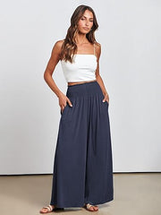 ANRABESS Women Palazzo Pants Summer Boho Wide Leg High Waist Casual Loose Lounge Pant Trousers with Pocket