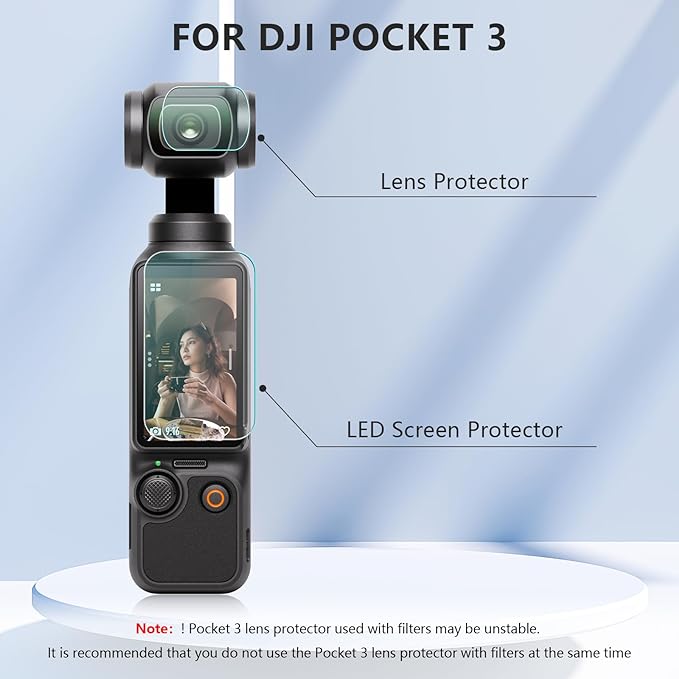 FPVtosky 2 Lens Protector + 2 LCD Screen Protector for DJI Osmo Pocket 3, DJI Pocket 3 OP3 Tempered Glass Film Accessories, 9H Hardness, Touch Sensitive, Full Screen Protection