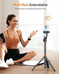EUCOS Newest 62" Phone Tripod, Tripod for iPhone & Selfie Stick Tripod with Remote, Upgraded iPhone Tripod Stand & Travel Tripod, Solidest Cell Phone Tripod Compatible with iPhone 15/14/13/Android