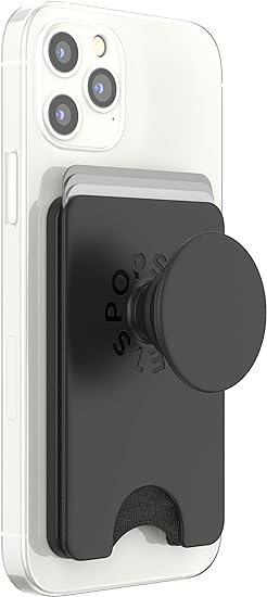 PopSockets Phone Wallet with Expanding Grip and Adapter Ring for MagSafe, Phone Card Holder, Wireless Charging Compatible, Wallet Compatible with MagSafe - Black