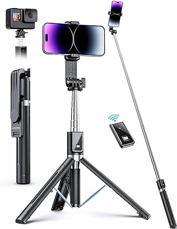 ANXRE 50" Selfie Stick PhoneTripod with Remote, Portable 5 in 1 Selfie Stick Phone Tripod, Wireless Selfie Stick Tripod for Cell Phone Compatible with iPhone 15/14/13 Pro Max Gopro Android