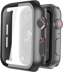 Misxi 2er-Pack harte PC-Hülle mit Displayschutzfolie aus gehärtetem Glas, kompatibel mit Apple Watch Series 6 SE Series 5 Series 4 44 mm, Schwarz 