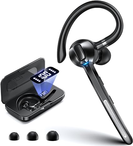 Ngsod Bluetooth-Headset, kabelloser Ohrhörer mit integriertem Mikrofon, 400-mAh-Display, Ladehülle, 55 Stunden Spielzeit, V5.3 Bluetooth-Ohrhörer für Handy-Computer, Freisprech-Kopfhörer für Trucker-Arbeit 