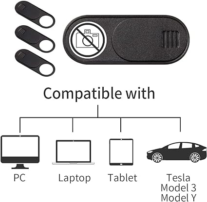 Vliigts Ultradünne Kamera-Abdeckung für Tesla Model 3 / Y, Innenraumkamera, Laptop, PC, nach vorne gerichtete Webcam-Aufkleber, Blocker, schützt Ihre Privatsphäre (schwarz – 3 Stück) 