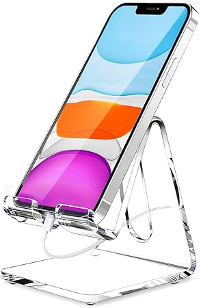 Crpich Acrylic Cell Phone Stand, Portable Clear Phone Stand for Desk, Compatible with Phone15 14 13 Pro Max Mini 12 11 Plus SE, Switch, Android Smartphone, Pad, Tablet, Desk Accessories