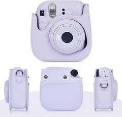 Phetium Instant Mini 12 Kamera-Schutzhülle, kompatibel mit Instax Mini 12 11, PU-Ledertasche mit Tasche und verstellbarem Schultergurt (lila lila)