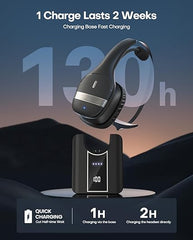 Bluetooth Headset, Wireless Headset with Mic, Gixxted V5.3 PC Headset for Computer with Microphone for Work, 130H Playtime with LED Power Display Charging Base, Noise Canceling Microphone, Mute Button