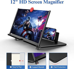 12" Screen Magnifier –3D HD Mobile Phone Magnifier Projector Screen for Movies, Videos, and Gaming–Foldable Phone Stand with Screen Amplifier–Supports All Smartphones(Black)