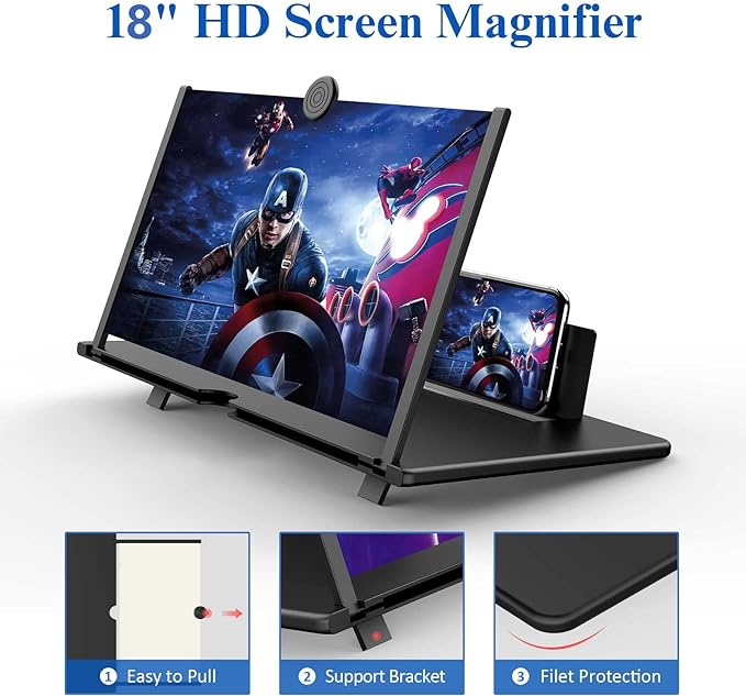 18" Screen Magnifier for Cell Phone -Fanlory 3D HD Magnifying Projector Screen Enlarger for Movies, Videos and Gaming – Foldable Phone Stand with Screen Amplifier–Compatible with All Smartphones