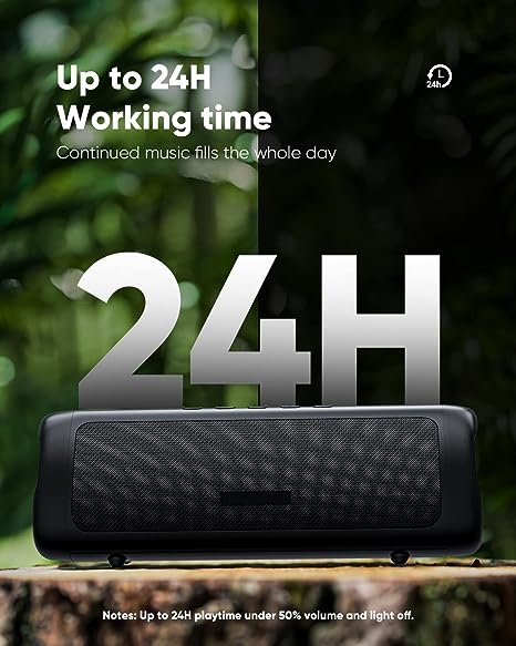 Bluetooth Speaker with HD Sound, Portable Wireless, IPX5 Waterproof, Up to 24H Playtime, TWS Pairing, BT5.3, for Home/Party/Outdoor/Beach, Electronic Gadgets, Birthday Gift (Black)