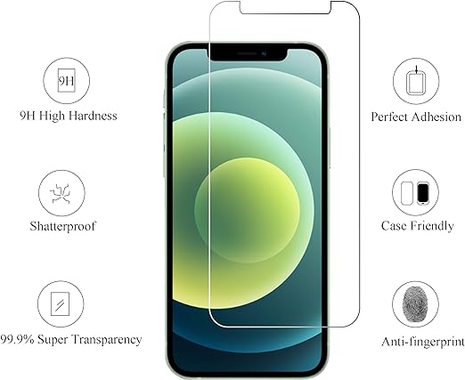 Ailun Protector de pantalla de vidrio para iPhone 12 / iPhone 12 Pro 2020 6.1 pulgadas, paquete de 3 vidrio templado compatible con estuches 