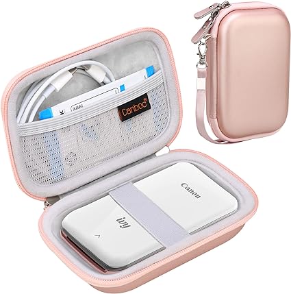 Canboc Hard Case for Canon Ivy Mini/Canon Ivy 2 Mini/Canon Ivy CLIQ+2 CLIQ 2 CLIQ+ Photo Printer Mobile Wireless Bluetooth Instant Camera Printer, Mesh Bag fit Photo Paper and Cable, Rose Gold