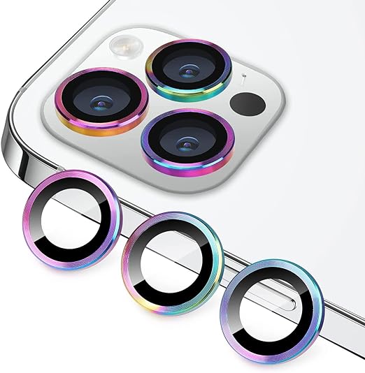 Hsefo Kompatibel mit iPhone 13 Pro für 13 Pro Max Kamera-Objektivschutz, kratzfeste Objektivabdeckung, 9H gehärtetes Glas, Metall-Kamera-Displayschutz, stoßfester Kamera-Abdeckring, 3 Stück, bunt 