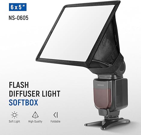 NEEWER Flash Diffuser Light Softbox 6" x 5", Universal, Collapsible with Storage Pouch Compatible with Canon Nikon Sony Godox Yongnuo NEEWER speedlight
