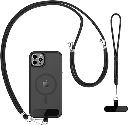 CACOE Cell Phone Lanyard 2 Pack-1× Adjustable Neck Strap,1× Wrist Strap,2× Pads,Universal Crossbody,Multifuctional Compatible with Most Smartphones(Black)