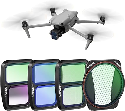 NEEWER Effect Filter Set Compatible with DJI Air 3, 4 Pack Snap On HD Soft GND1.2 Soft Edge Gradient Neutral Density/Light Pollution Reduction/8x Star/Blue Streak Anamorphic Effect Filter