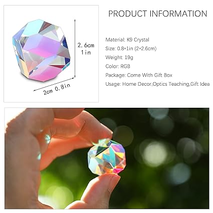 HDCRYSTALGIFTS Color Cube Prism 20mm K9 Optical Crystal Glass Polyhedron RGB Dispersion Prism for Physics,Photography,Desktop Decoration