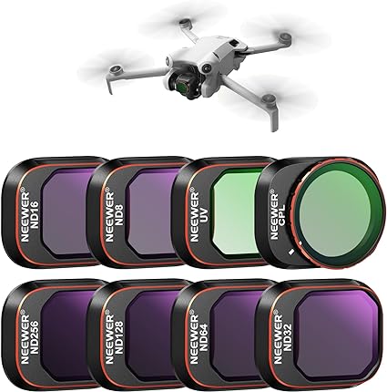NEEWER ND & CPL Filter Set Compatible with DJI Mini 4 Pro, 8 Pack UV CPL ND8 ND16 ND32 ND64 ND128 ND256 CPL Polarizer Neutral Density Drone Lens Filters, Multi Coated HD Optical Glass/Aluminum Frame