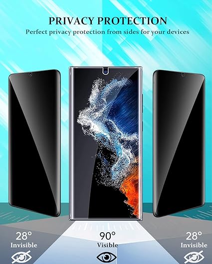Kanosan para Samsung Galaxy S23 Ultra Protector de pantalla de privacidad con protector de lente de cámara de vidrio templado, película flexible de TPU antiespía [compatible con identificación de huellas dactilares] para Galaxy S23 Ultra 5G 