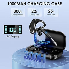EKVANBEL Bluetooth Headset V5.3, Wireless Earpiece with 1000mAh Charging Case, 96H Talktime, Hands Free Noise Canceling Headphones with Dual-Mic for Computer Cell Phones Trucker Home Office Work