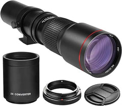 Leistungsstarkes 500 mm/1000 mm f/8 manuelles Teleobjektiv für Canon EOS 80D, 90D, Rebel T3, T3i, T5, T5i, T6i, T6s, T7, T7I, T8I, SL3, 60D, 70D, 5D, EOS5D IV, 6D II, 7D II Spiegelreflexkameras