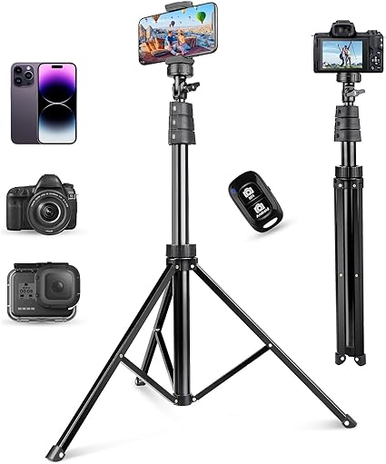 Eicaus Adjustable 67'' Cell Phone Tripod with Remote Control - Versatile Selfie Stick Tripod for Live Streaming, Vlogging, and More - Compatible with iPhone, Android, GoPro, Cameras Black