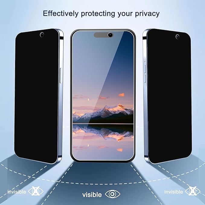 Ailun Paquete de 3 protectores de pantalla de privacidad para iPhone 15 Pro Max [6,7 pulgadas]+3 protectores de lente de cámara, protección de sensor, compatible con Dynamic Island, vidrio templado antiespía [dureza 9H]-HD [negro] [paquete de 6]