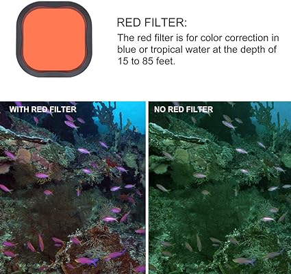 GEPULY 3-Pack Dive Filters for GoPro Hero 8 9 10 11 12 Official Waterproof Housing Case (Red, Light Red, Magenta Filters) - Color Correction in Deep Diving/Scuba Snorkeling/Underwater Photography